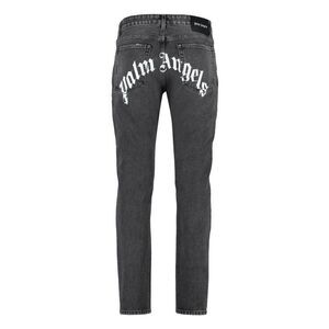 PALM ANGELS Men's Branded Arch Logo Washed Denim Jeans Men GREY Pants